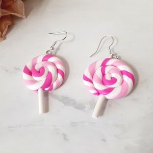 Valentine's candy Pink Swirl Lollipop Earrings